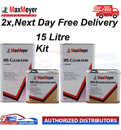 2x Max Meyer HS Clear Coat 2k Lacquer 0200 - With MS Hardener 6000 15 Litre kit